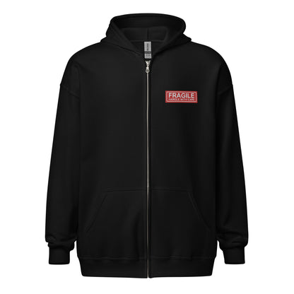 "Fragile" Embroidered Zip Hoodie