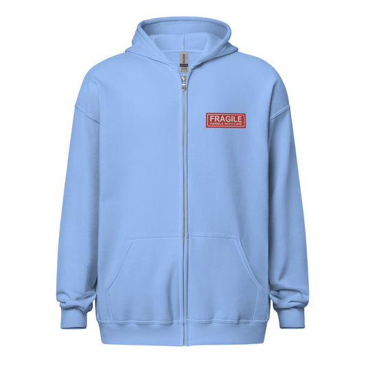 "Fragile" Embroidered Zip Hoodie