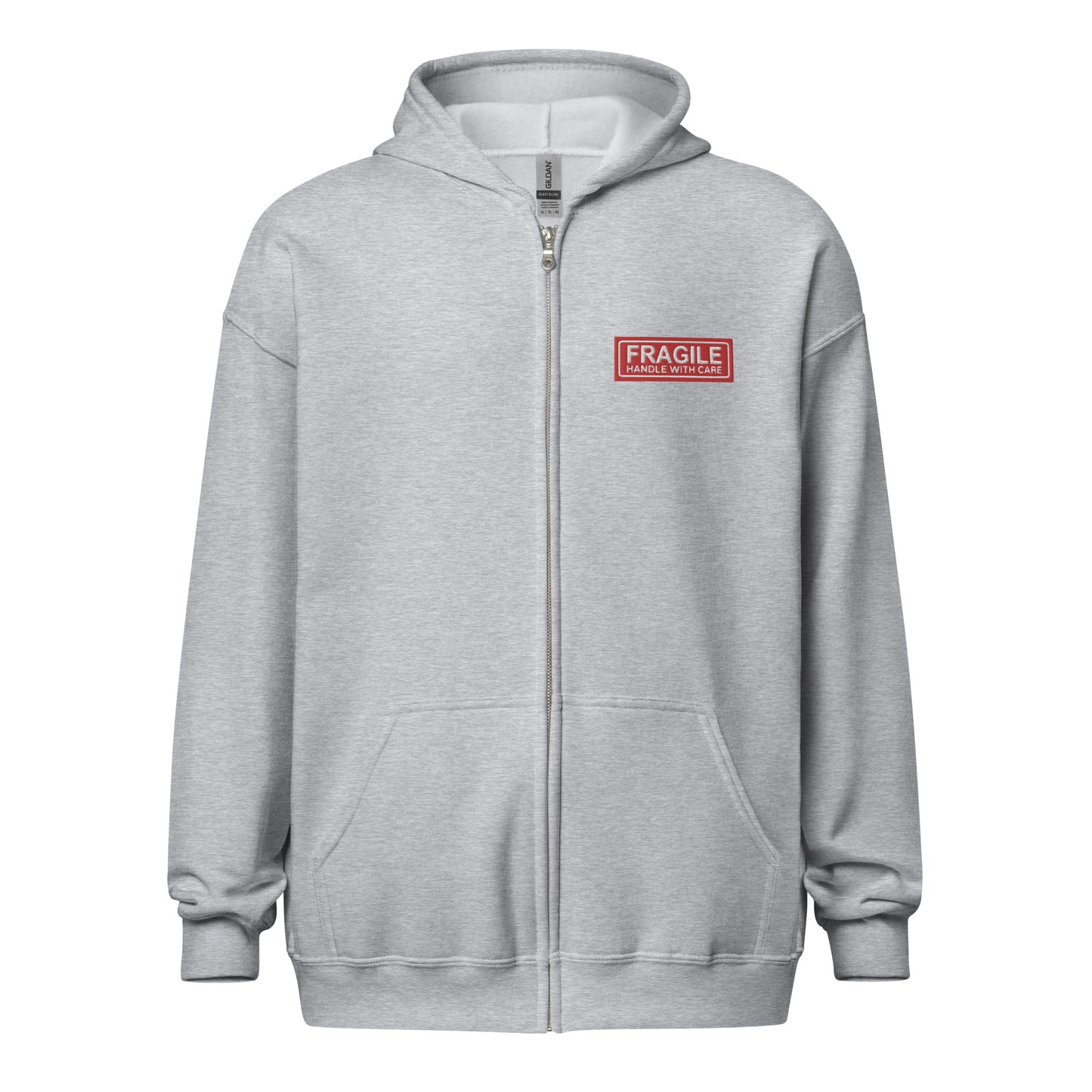 "Fragile" Embroidered Zip Hoodie